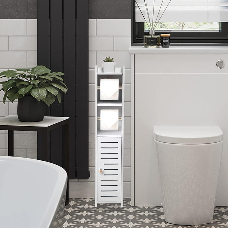 TuoxinEM Small Bathroom Storage with Dual Rods, Over The Toilet, Slim Toilet Paper Storage with 4 Tier Design, Fit Mega Roll (White) - Image 2